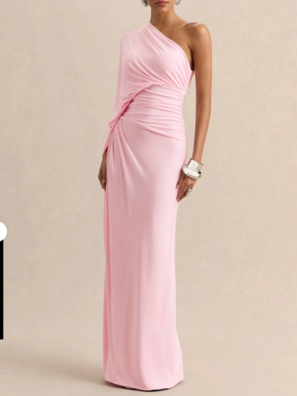Club L London One-Shoulder Pink Ruched Wedding Dress